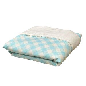 Vintage Montgomery Ward Double Flat Bed Sheet Blue White Gingham Check Muslin